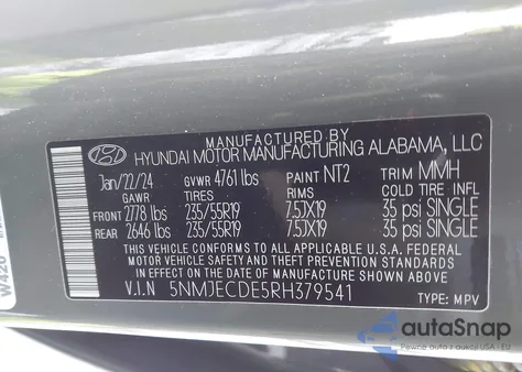 2024 Hyundai Tucson Limited из США, поврежденный, VIN 5NMJECDE5RH379541